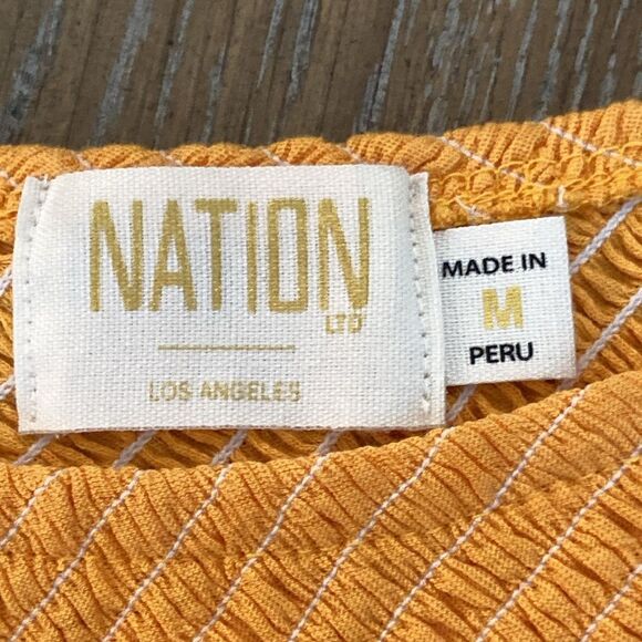 Nation LTD Medium Kirstie Smocked One Shoulder Puff Sleeve Top Mango - Picture 14 of 14